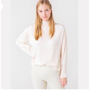 Vince Crushed Satin mock neck flowy top , Cream, Size L
